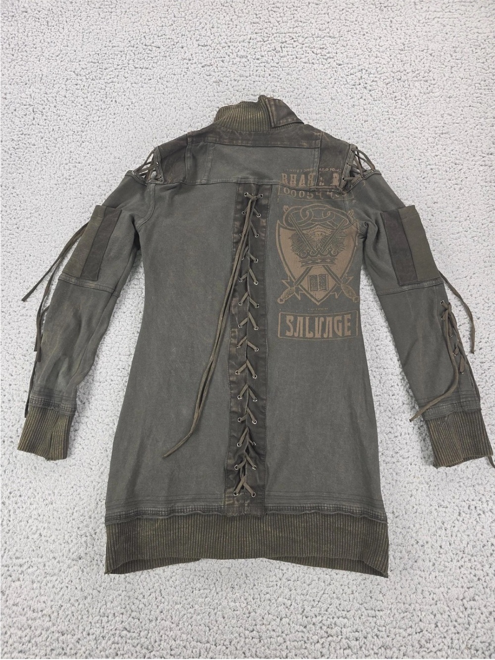 Salvage Olive Green Utility Lace-Up Long Jacket - Picture 2 of 7